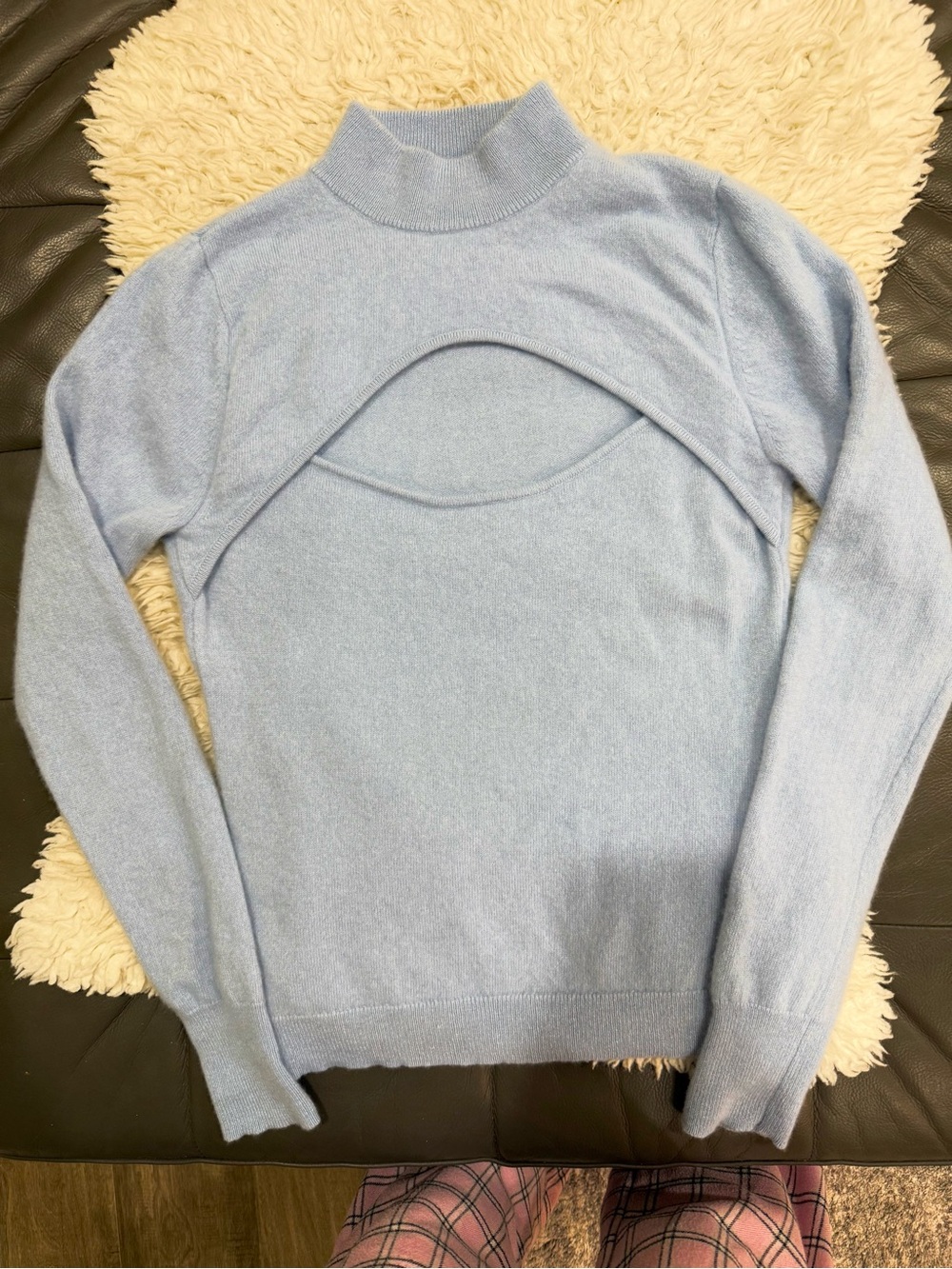 Intermix Cashmere Cowl Neck Sweater in Blue